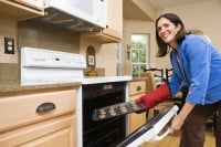 Woman baking cookies.